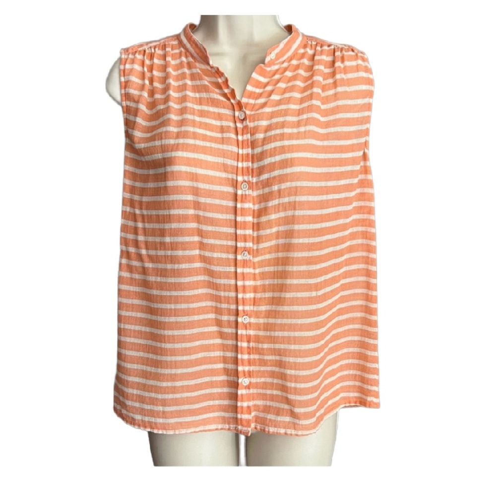 J. Crew Women’s Cream Striped Sleeveless Button Down Camp Shirt Size 4
